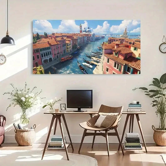 Vibrant Venice Canals Colorful Wall Art Canvas Office Home Room Framed 120x60cm