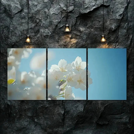 3pcs White Cherry Blossoms Beauty Nature Perfect Wall Art Set Canvas Framed 40x60cm - High Quality Print 100% Australian Made Wall Canvas Ready to Hang