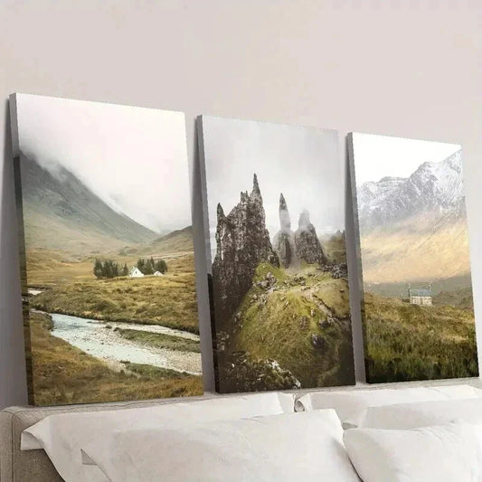 3pcs Farm Snowy Mountain Rock Photography Wall Art Set Canvas Framed 40x60cm - High Quality Print 100% Australian Made Wall Canvas Ready to Hang
