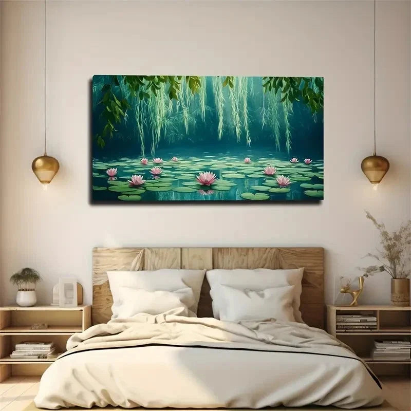 Serene For Lotus Pond Landscape Wall Art Canvas Office Home Room Framed 120x60cm