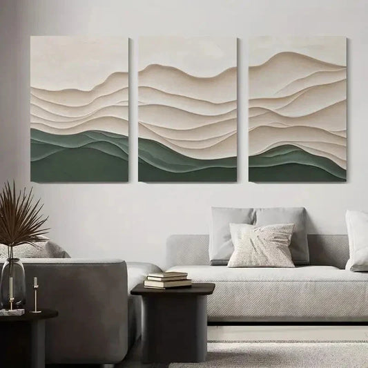 3pcs Abstract Geometric Wave Neutral Tones Metal Print Ready to Hang Art