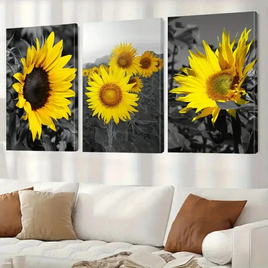 3pcs Modern Sunflower Botany Decorative Wall Art Set Canvas Framed 40x60cm - High Quality Print 100% Australian Made Wall Canvas Ready to Hang