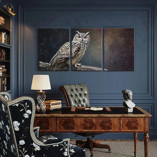 3pcs Owl Artwork Wildlife Illustration Forest Metal Print Ready to Hang Art