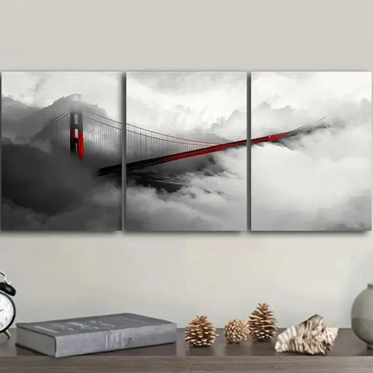 3pcs Golden Gate Bridge Scenic View Metal Print Ready to Hang Art