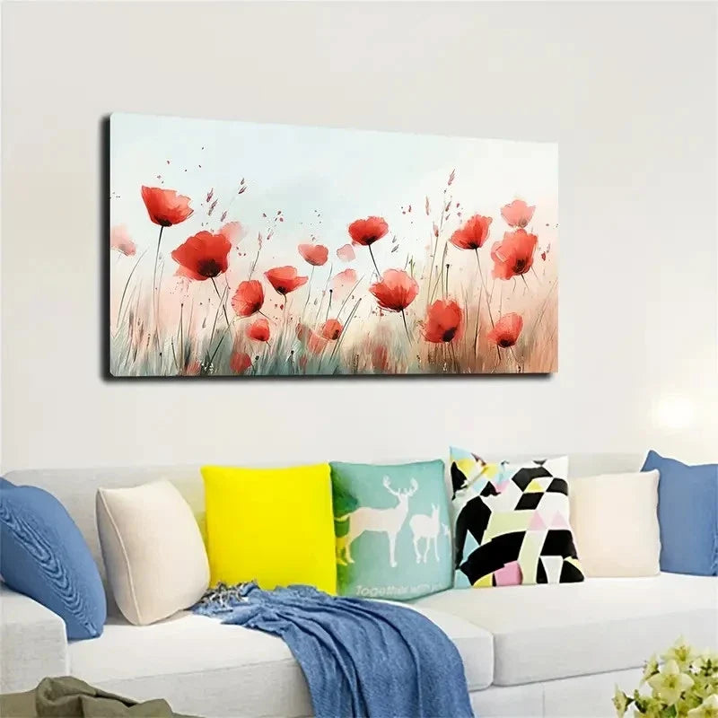 Floating Red Poppy flowers Wall Art canvas office home room framed 80x45cm