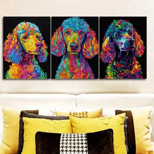 3pcs The glitzy poodle Art Painting Metal Print Ready to Hang Art
