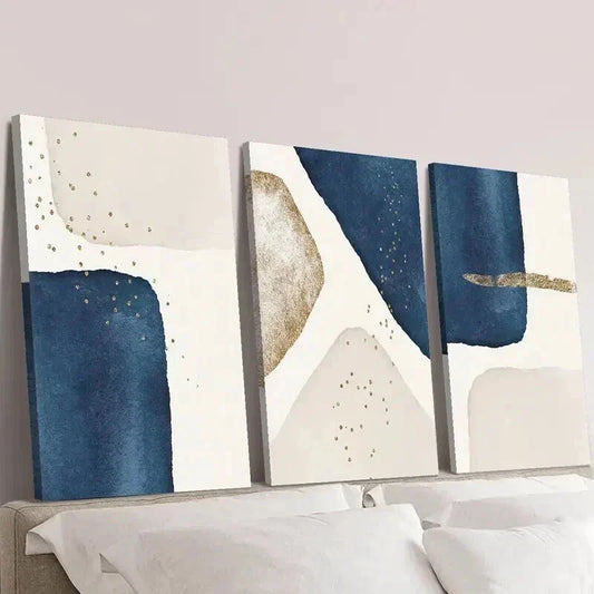 3pcs Blue and Beige Shape Splicing Decoration Wall Art Set Canvas Framed 40x60cm - High Quality Print 100% Australian Made Wall Canvas Ready to Hang