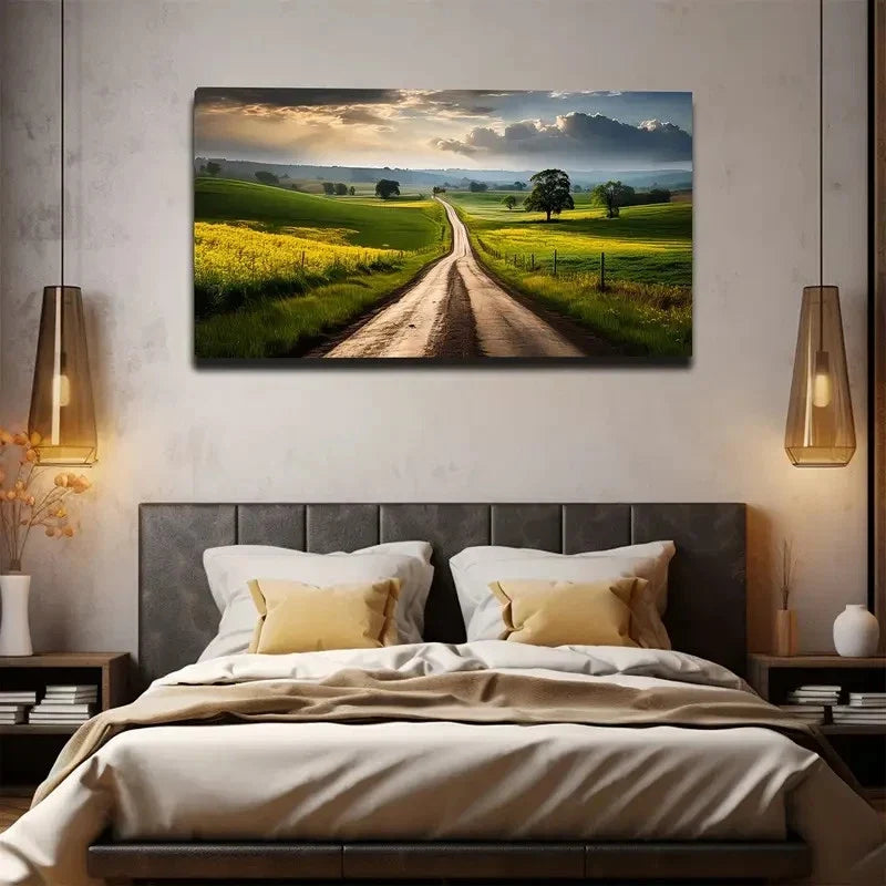 Rural Road Endless Wall Art Canvas Office Home Room Framed 80x45cm