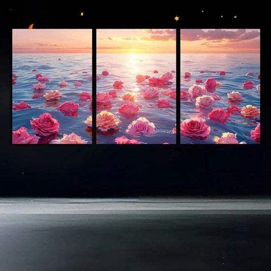 3pcs Rose River Sunset Relief Metal Print Ready to Hang Art