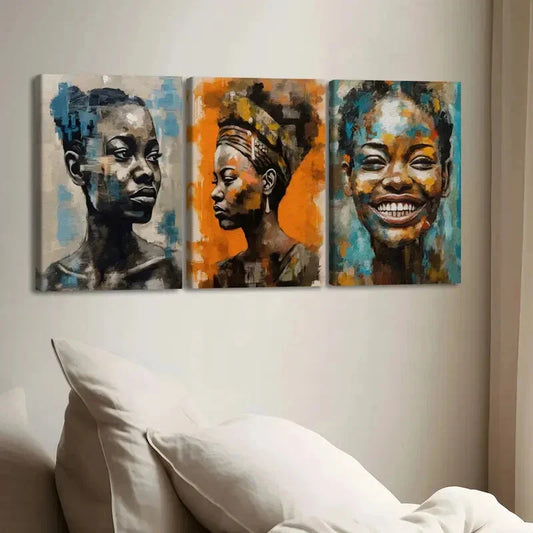3pcs Fashion Portraits Vibrant & Abstract Black Wall Art Set Canvas Framed 40x60cm - High Quality Print 100% Australian Made Wall Canvas Ready to Hang