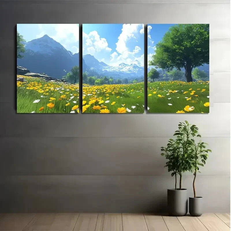 3pcs Vibrant Mountain & Meadow Scenery Wall Art Set Canvas Framed 40x60cm - High Quality Print 100% Australian Made Wall Canvas Ready to Hang
