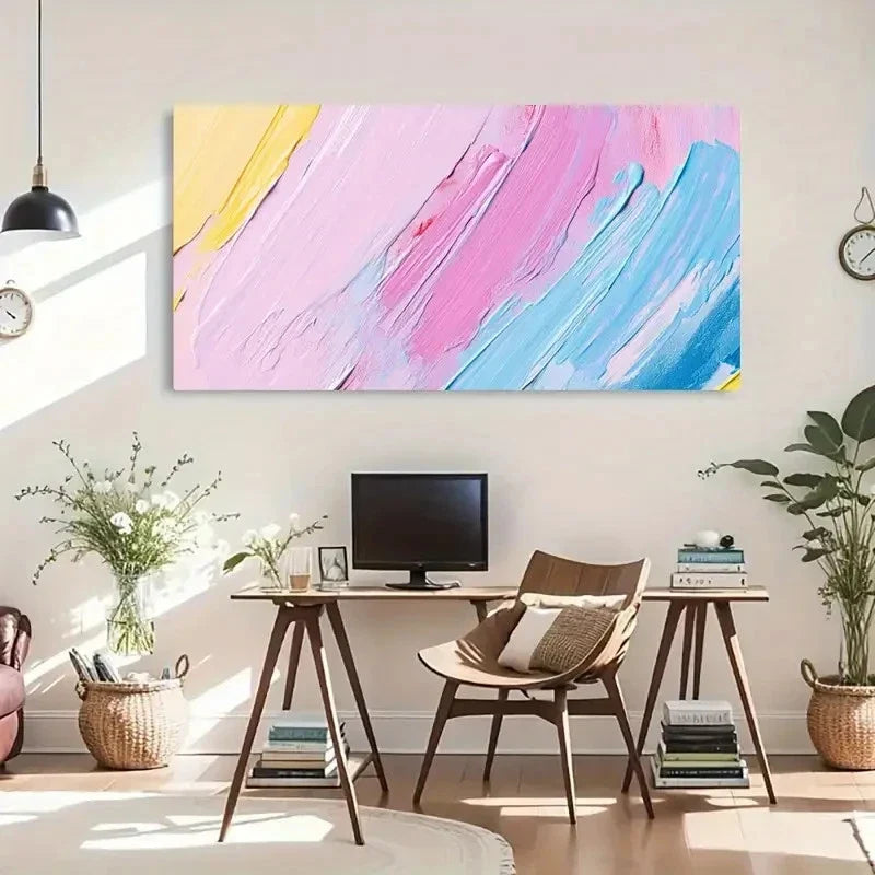 Soft Pastel Brushstrokes Wall Art Canvas Office Home Room Framed 120x60cm