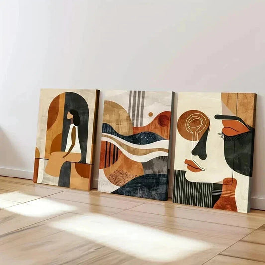 3pcs Abstract Modern Human Portrait Golden Black Wall Art Set Canvas Framed 40x60cm - High Quality Print 100% Australian Made Wall Canvas Ready to Hang