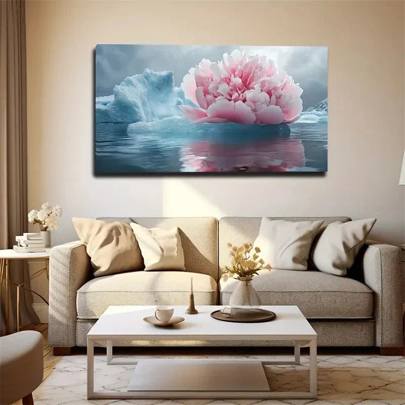 Pink Peony Flowers Ice Wall Art Canvas Office Home Room Framed 120x60cm