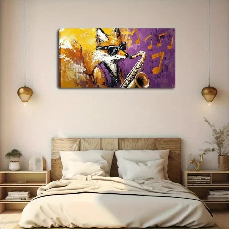 Modern Saxophone-Playing Animal Wall Art Canvas Office Home Room Framed 120x60cm