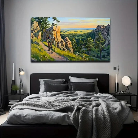 Intricate Mountain Road Cycling Wall Art Canvas Office Home Room Framed 120x60cm
