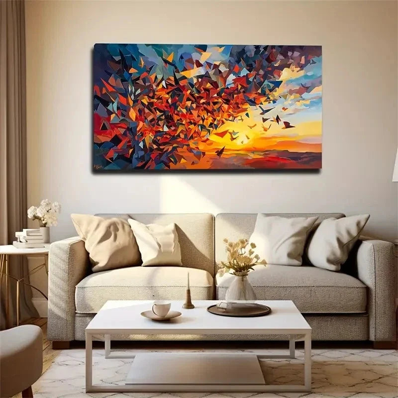 Abstract Birds Sunset Wall Art Canvas Office Home Room Framed 120x60cm