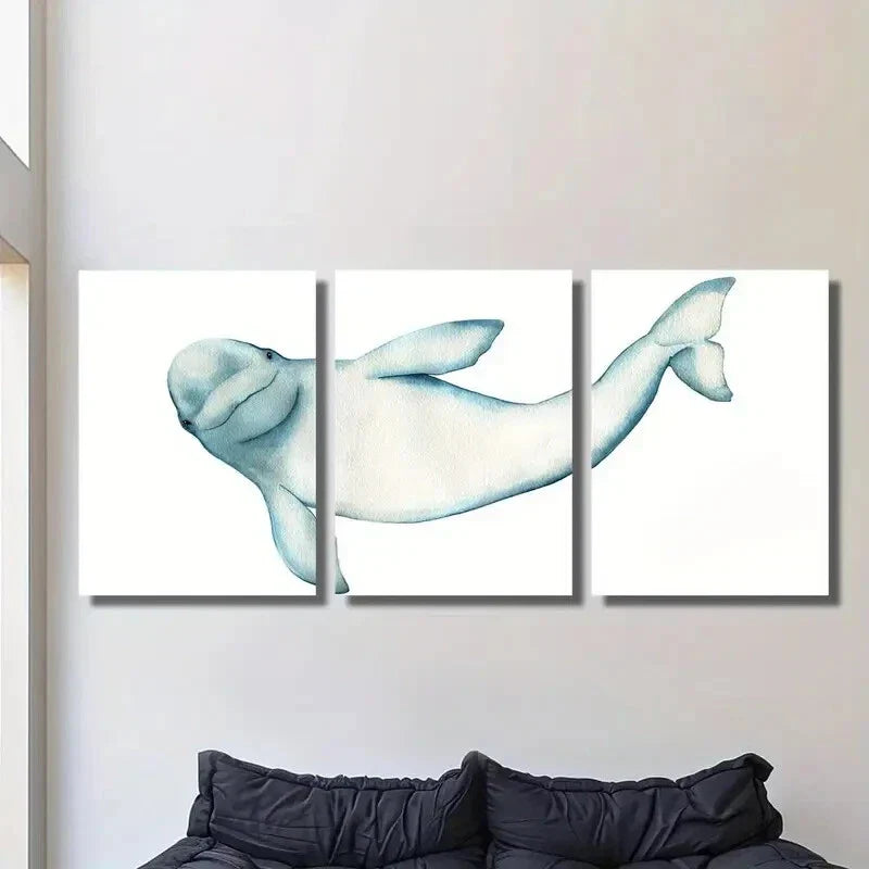 3pcs Whale , Modern Marine Life Wall Art Set Canvas Framed 40x60cm - High Quality Print 100% Australian Made Wall Canvas Ready to Hang