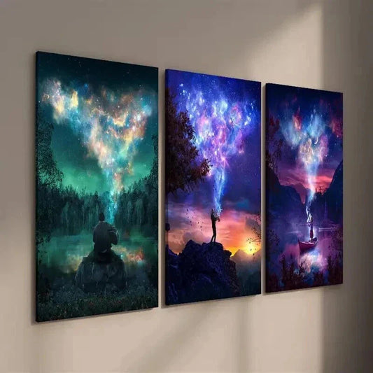 3pcs Fantasy Galaxy The Milky Way Heart Nebula Wall Art Set Canvas Framed 40x60cm - High Quality Print 100% Australian Made Wall Canvas Ready to Hang