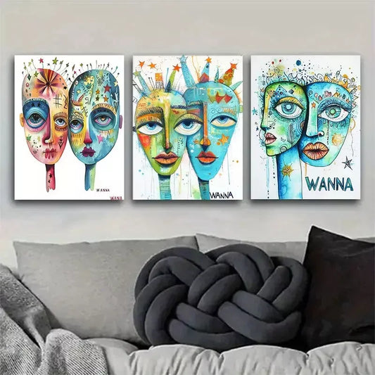 3pcss Abstract Portrait Wall Art Set Canvas Framed 40x60cm - High Quality Print 100% Australian Made Wall Canvas Ready to Hang