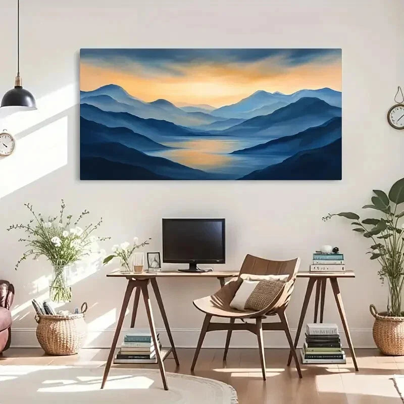 Mountain View Minimalist Lands Wall Art Canvas Office Home Room Framed 80x45cm