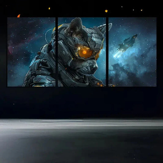 3pcs Husky Wearing Glass & Helmet Metal Print Ready to Hang Art