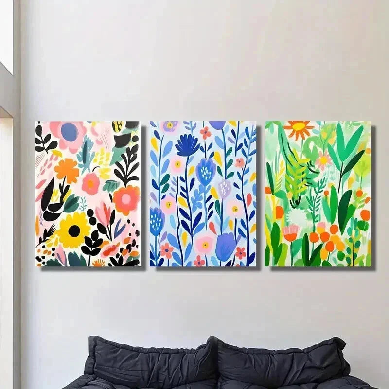 3pcs Colorful Spring Flowers and Leaves Wall Art Set Canvas Framed 40x60cm - High Quality Print 100% Australian Made Wall Canvas Ready to Hang