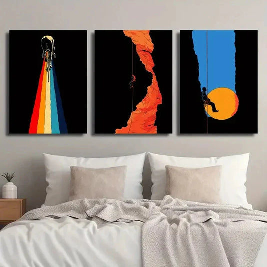 3pcs Rainbow Bicycle Tour Rock Climbing Mountain Metal Print Ready to Hang Art