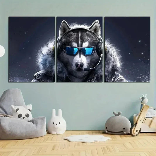 3pcs Husky Cool Glasses Design Metal Print Ready to Hang Art