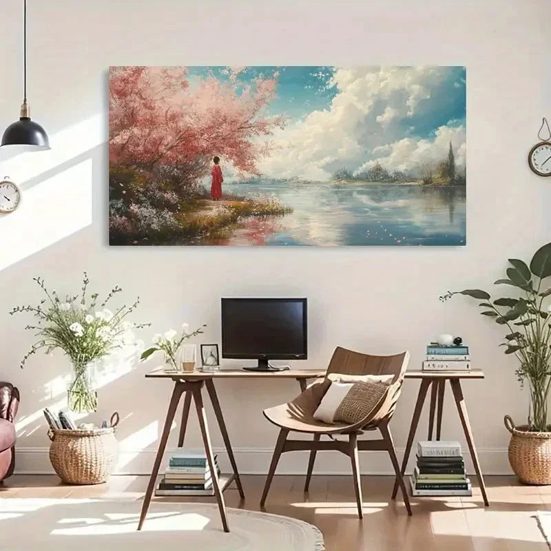 Cherry Blossoms Cloud Landscape Wall Art Canvas Office Home Room Framed 120x60cm