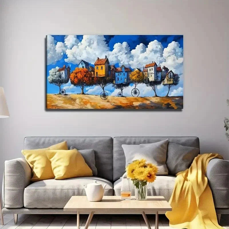 Tree House Painting Wall Art Canvas Office Home Room Framed 80x45cm