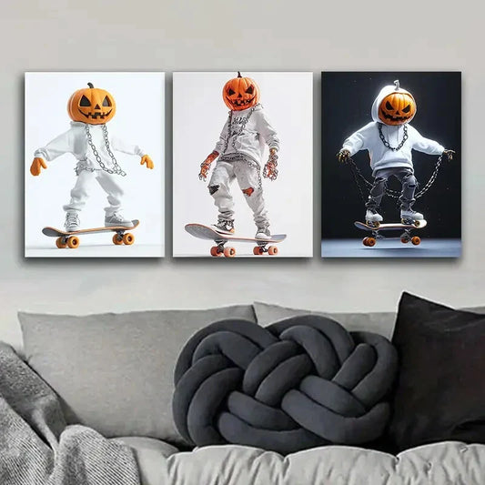 3pcs Evil Pumpkin Skateboard Metal Print Ready to Hang Art