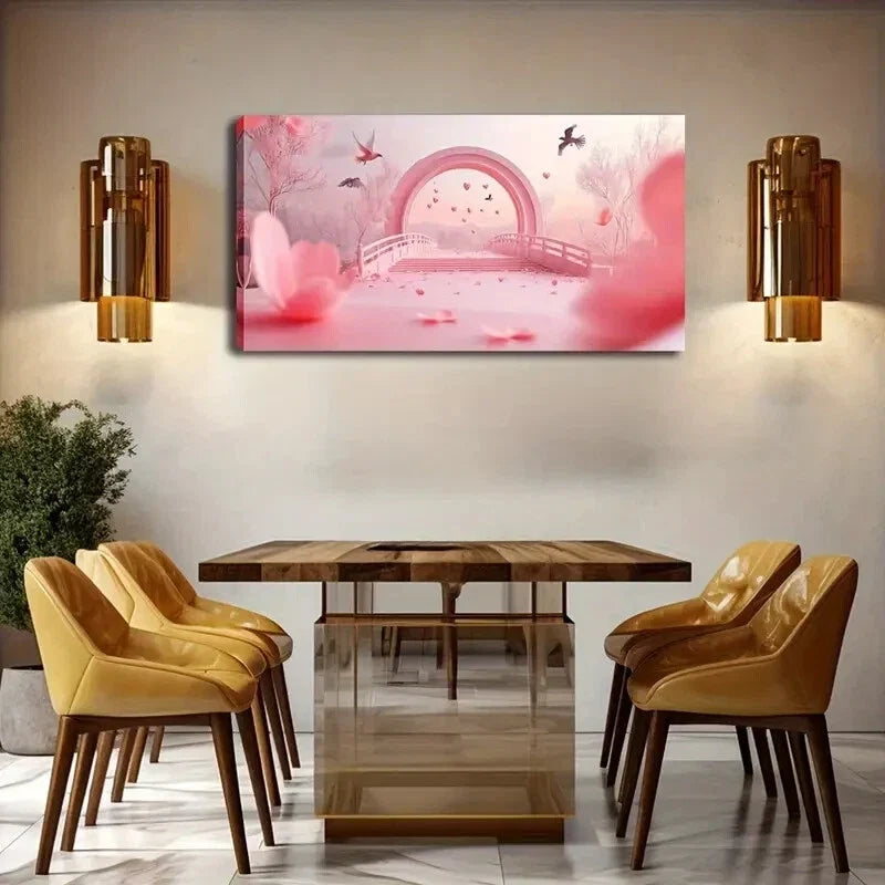 Arch Bridge Cherry Blossoms Wall Art Canvas Office Home Room Framed 120x60cm