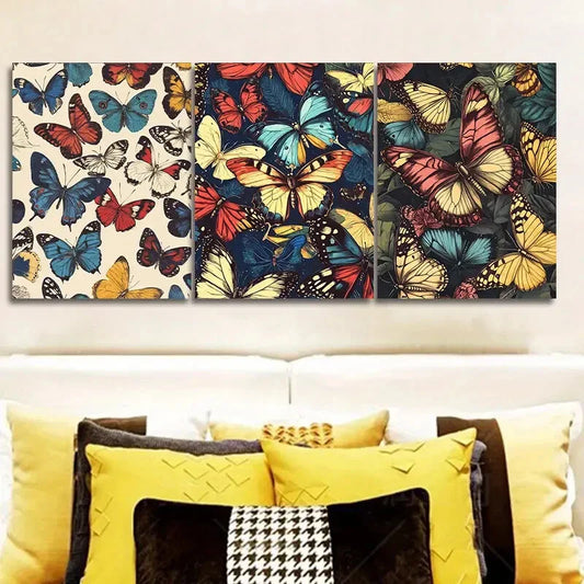 3pcs Vintage illustration of butterflies Metal Print Ready to Hang Art