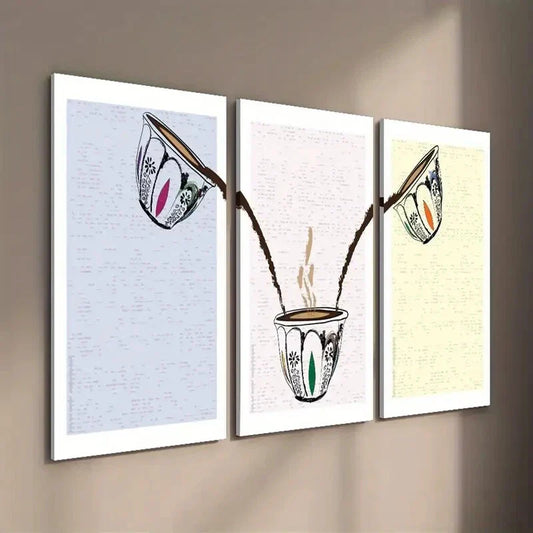 3pcs Colorful Coffee Cup Wall Art Set Canvas Framed 40x60cm - High Quality Print 100% Australian Made Wall Canvas Ready to Hang