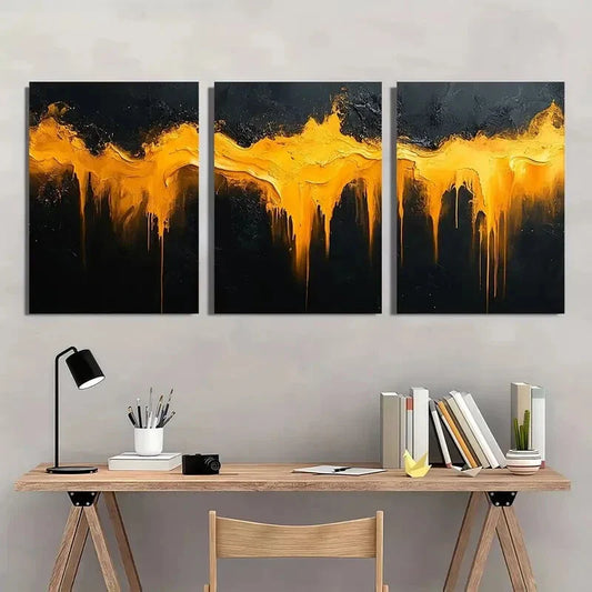 3pcs Retro Black and Yellow Abstract Metal Print Ready to Hang Art