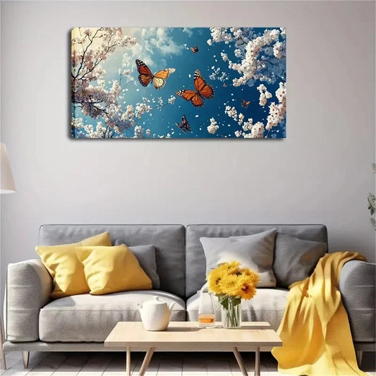 Cherry Blossoms And Butterflies Wall Art Canvas Office Home Room Framed 120x60cm