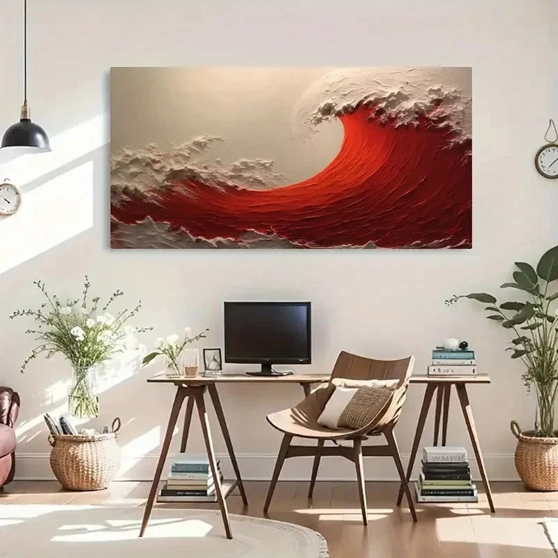 Nordic Minimalist Stunning Red Wall Art Canvas Office Home Room Framed 120x60cm