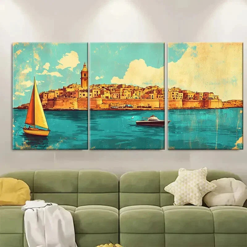 3pcs Vintage Inspired Malta Metal Print Ready to Hang Art