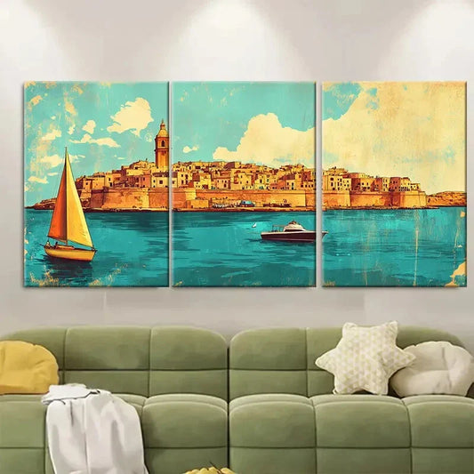 3pcs Vintage Inspired Malta Metal Print Ready to Hang Art