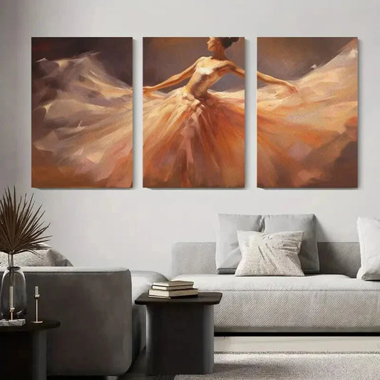 3pcs Abstract Dance Movement Painting with Grace Metal Print Ready to Hang Art