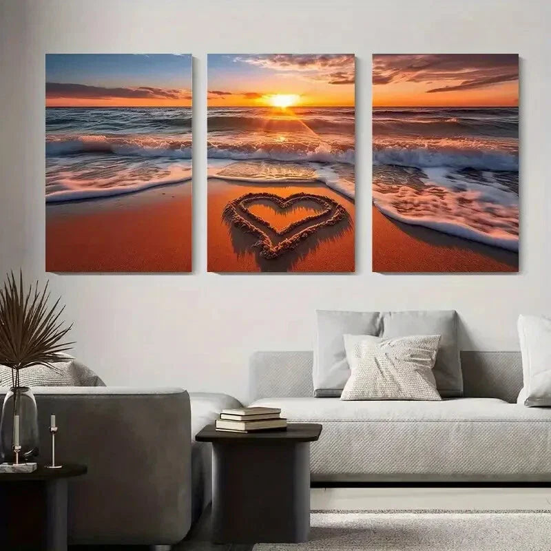 3pcs Ocean Sunset Sand Beach Landscape Metal Print Ready to Hang Art