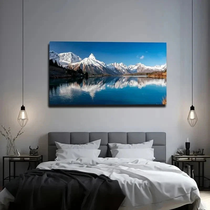 Scenic Mountain And Lake Wall Art Canvas Office Home Room Framed 80x45cm