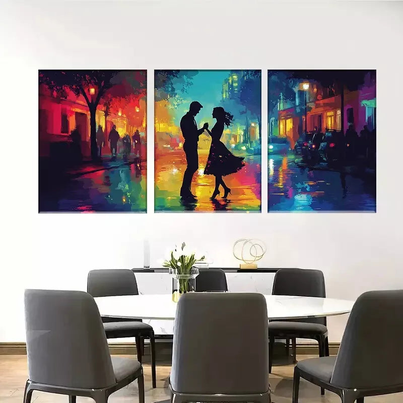 3pcss Romantic Street Dance colorful painting Wall Art Set Canvas Framed 40x60cm - High Quality Print 100% Australian Made Wall Canvas Ready to Hang
