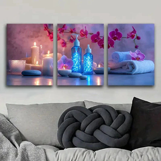 3pcs Spa candle Art Painting Metal Print Ready to Hang Art