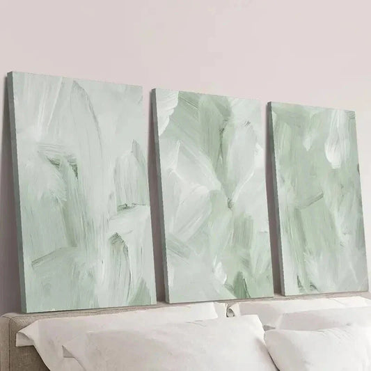 3pcs Sage Green & White Abstract Painting Wall Art Set Canvas Framed 40x60cm - High Quality Print 100% Australian Made Wall Canvas Ready to Hang