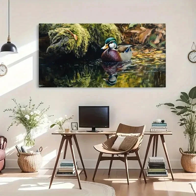 Wildlife Reflection Duck Nature Wall Art Canvas Office Home Room Framed 120x60cm