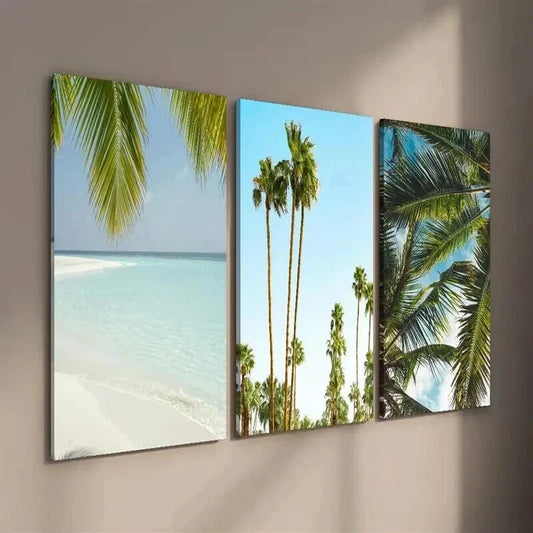 3pcs Tropical Palm Tree Beach Landscape Wall Art Set Canvas Framed 40x60cm - High Quality Print 100% Australian Made Wall Canvas Ready to Hang