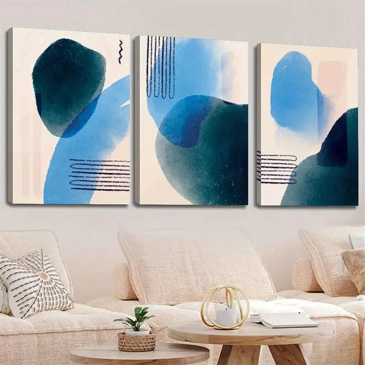 3pcs Abstract Modern Blue & Cyan Wall Art Set Canvas Framed 40x60cm - High Quality Print 100% Australian Made Wall Canvas Ready to Hang