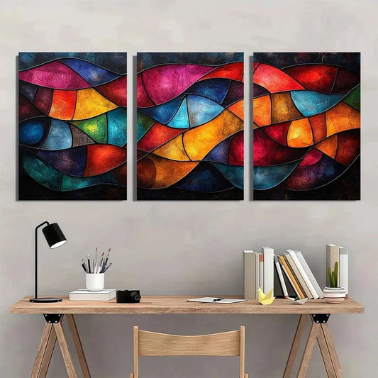 3pcs Contemporary Abstract Geometric Metal Print Ready to Hang Art